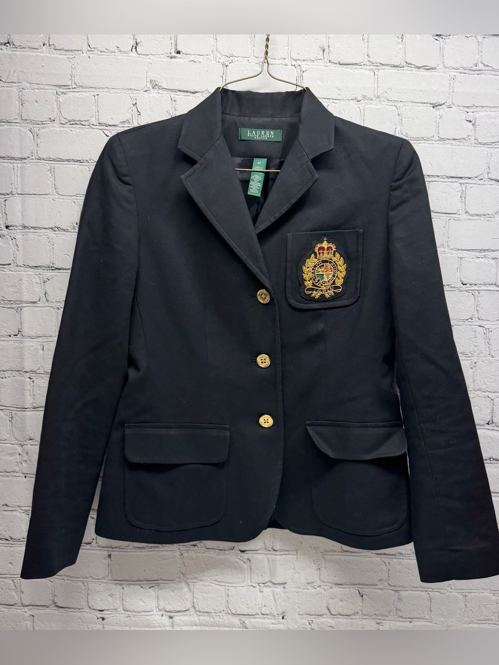 Lauren Ralph Lauren Navy Blazer with Embroidered Crest Patch Sz 4P